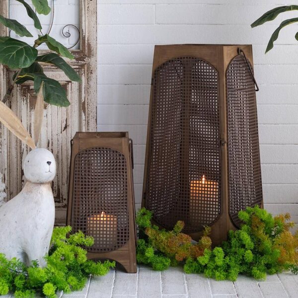 S/2 Weathered Brown Lanterns with Arched Legs 29.5 inch /17.5 inch